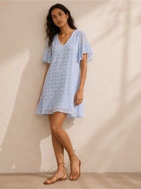Grace Karin Belle Sleeves Blue Dotted Sun  Dress Size Small